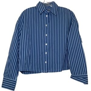 NWT Madewell Drawstring Button-Up Shirt in Poplin blue stripe women's xxs preppy